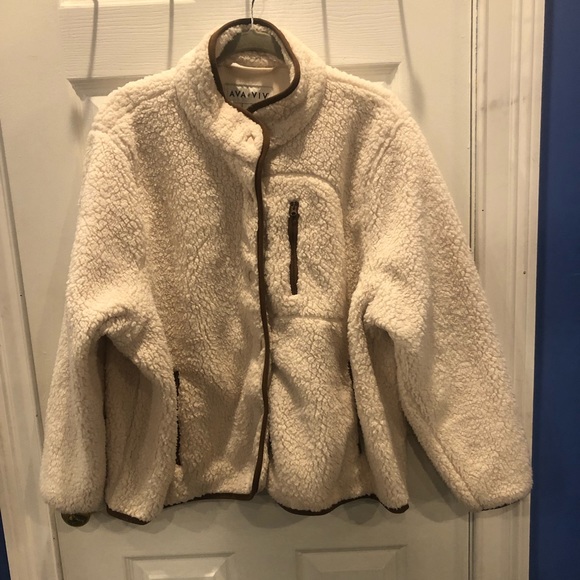 Ava & Viv Jackets & Blazers - Teddy Bear Beige Fleece Jacket Plus Size